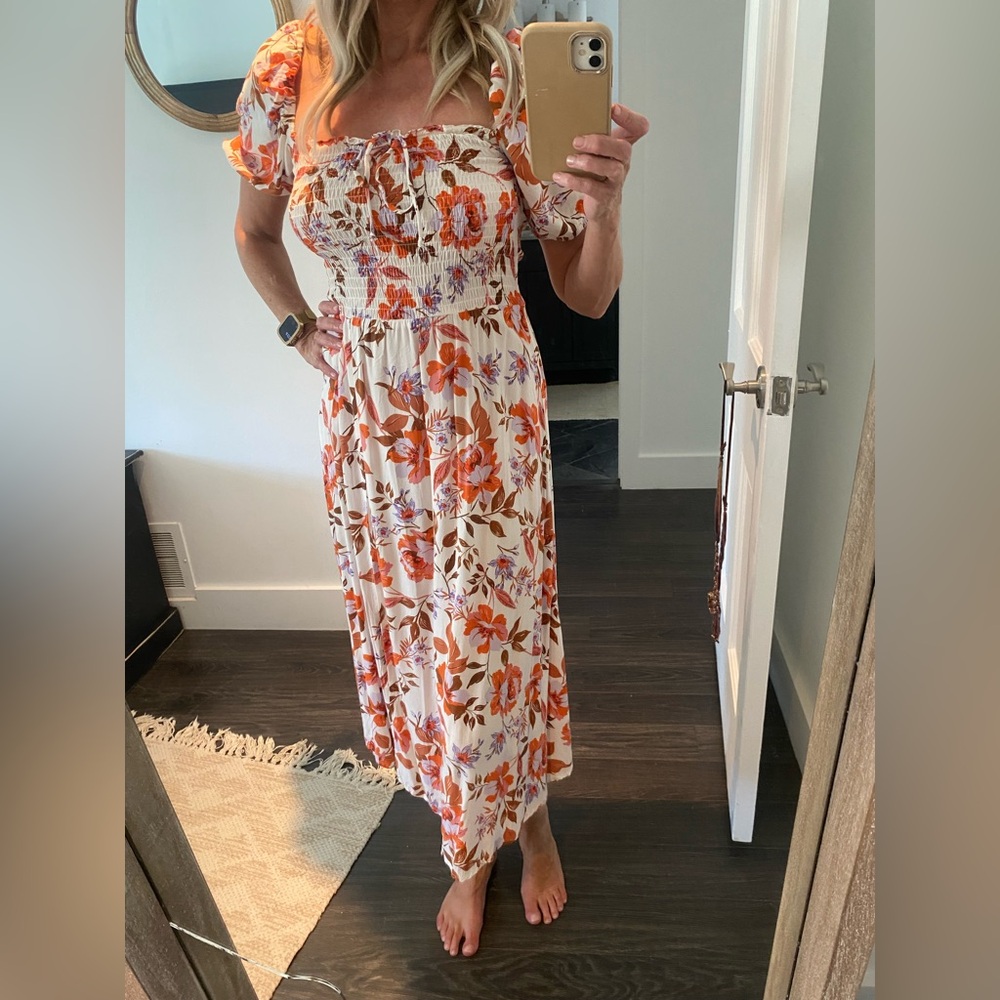 Floral Smocked Dress with Puff Sleeves